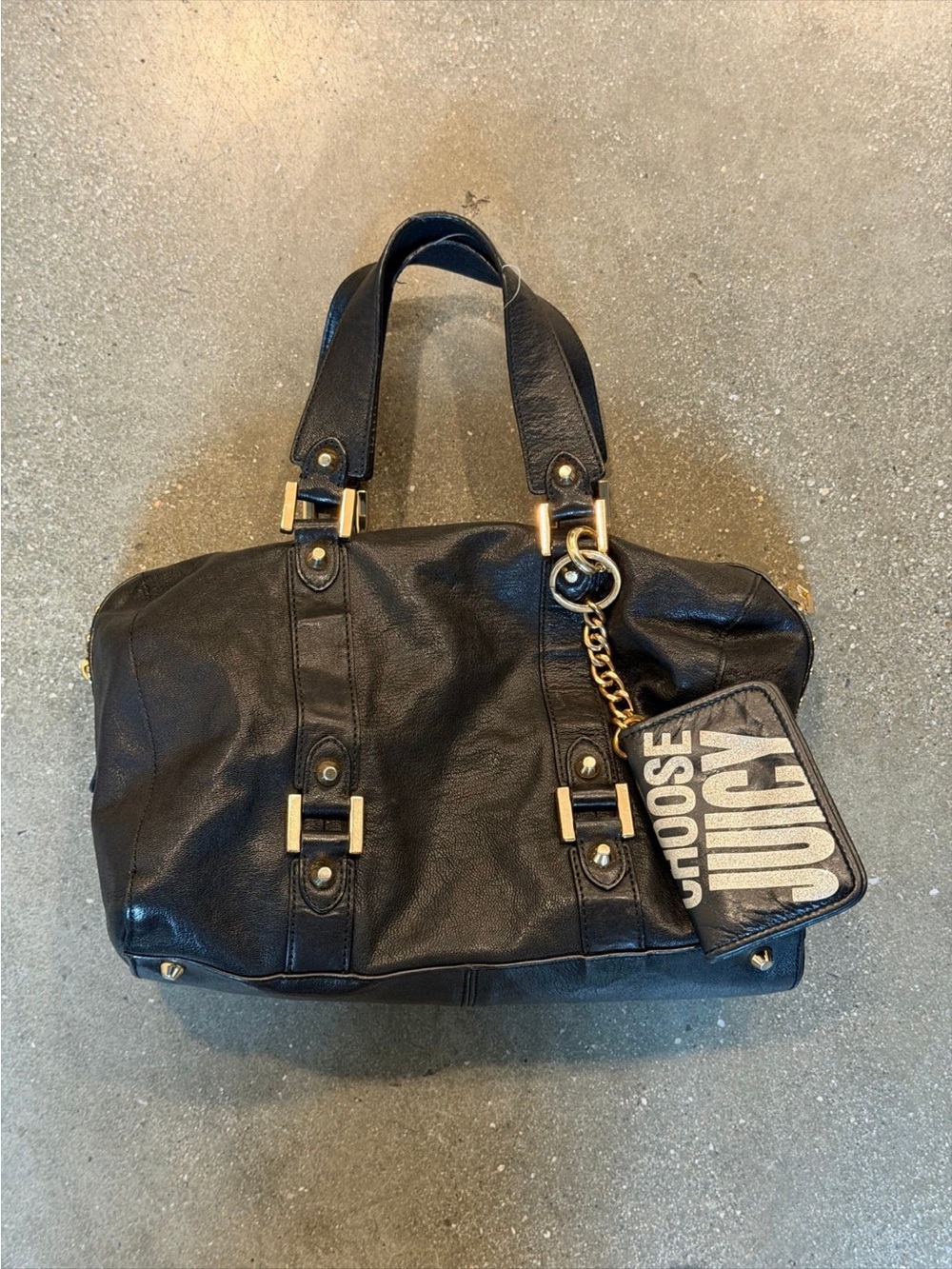 Juicy Couture Black Satchel with Gold Hardware and Branded Charm